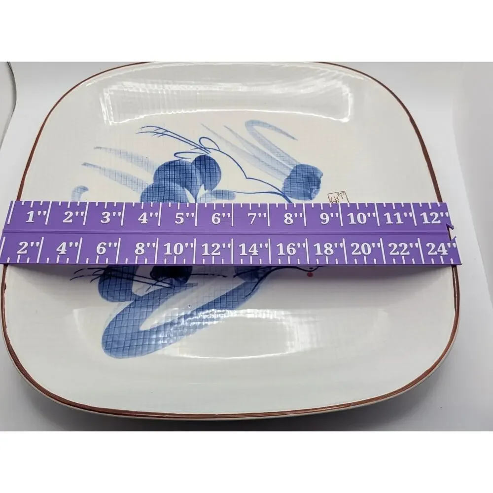 UTSUWA NO YAKATA Vintage Japanese Plate Square Blue Crane Bird Ceramic 12.5in